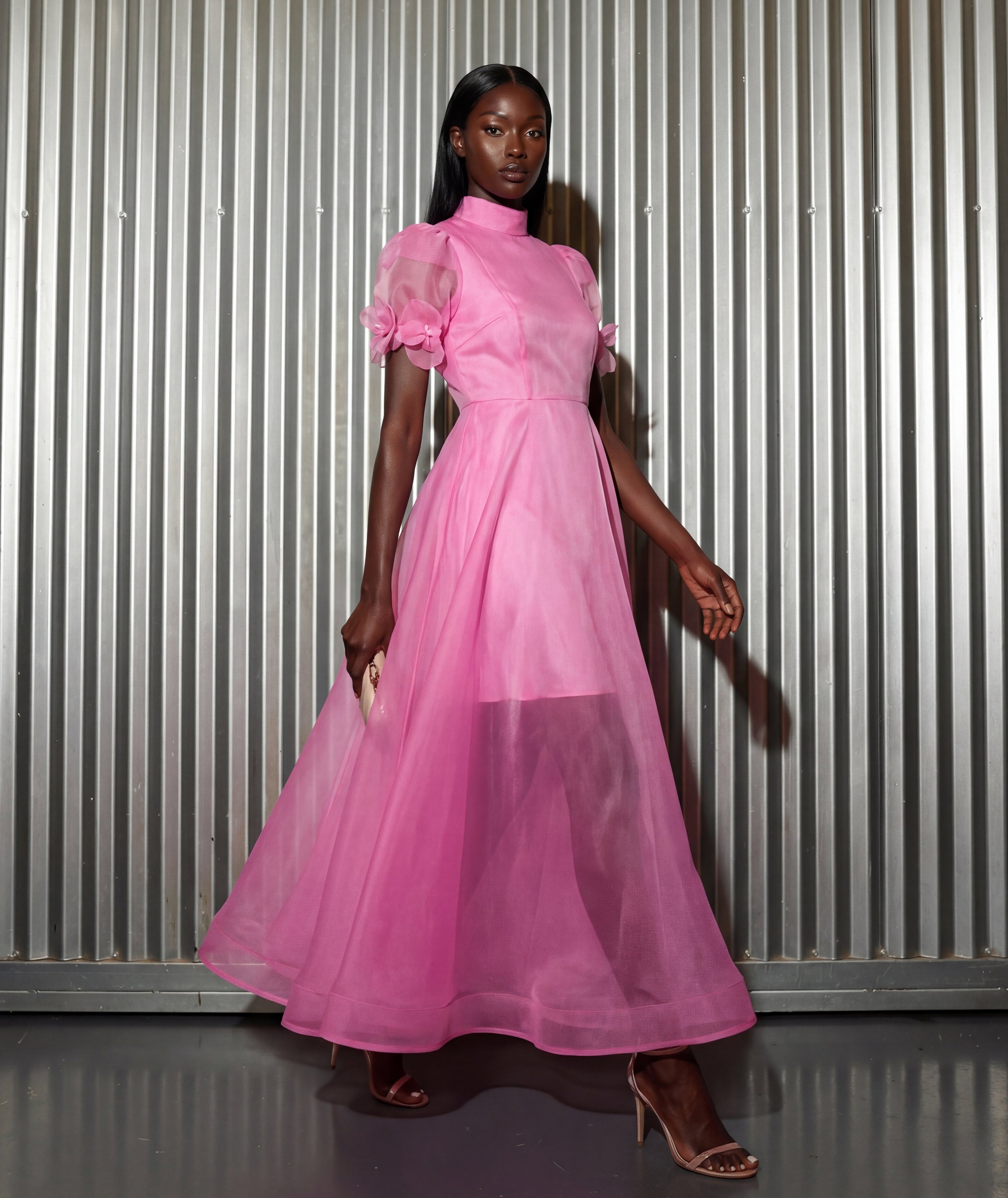 Sheer Organza Flowers Women's Dress