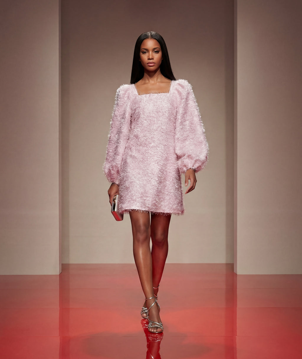 Shimmering Puff Sleeve Women's Dress