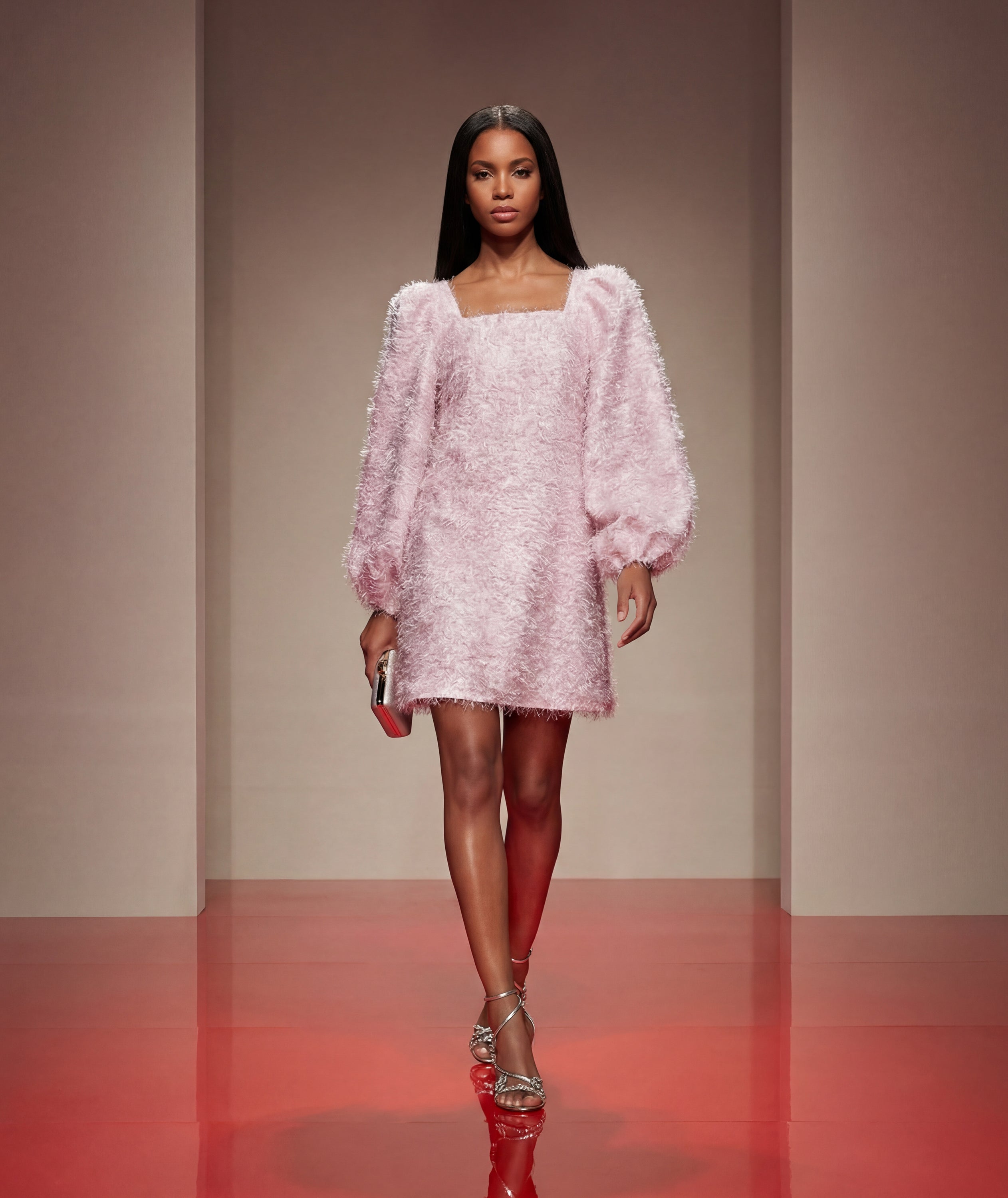Shimmering Puff Sleeve Women's Dress
