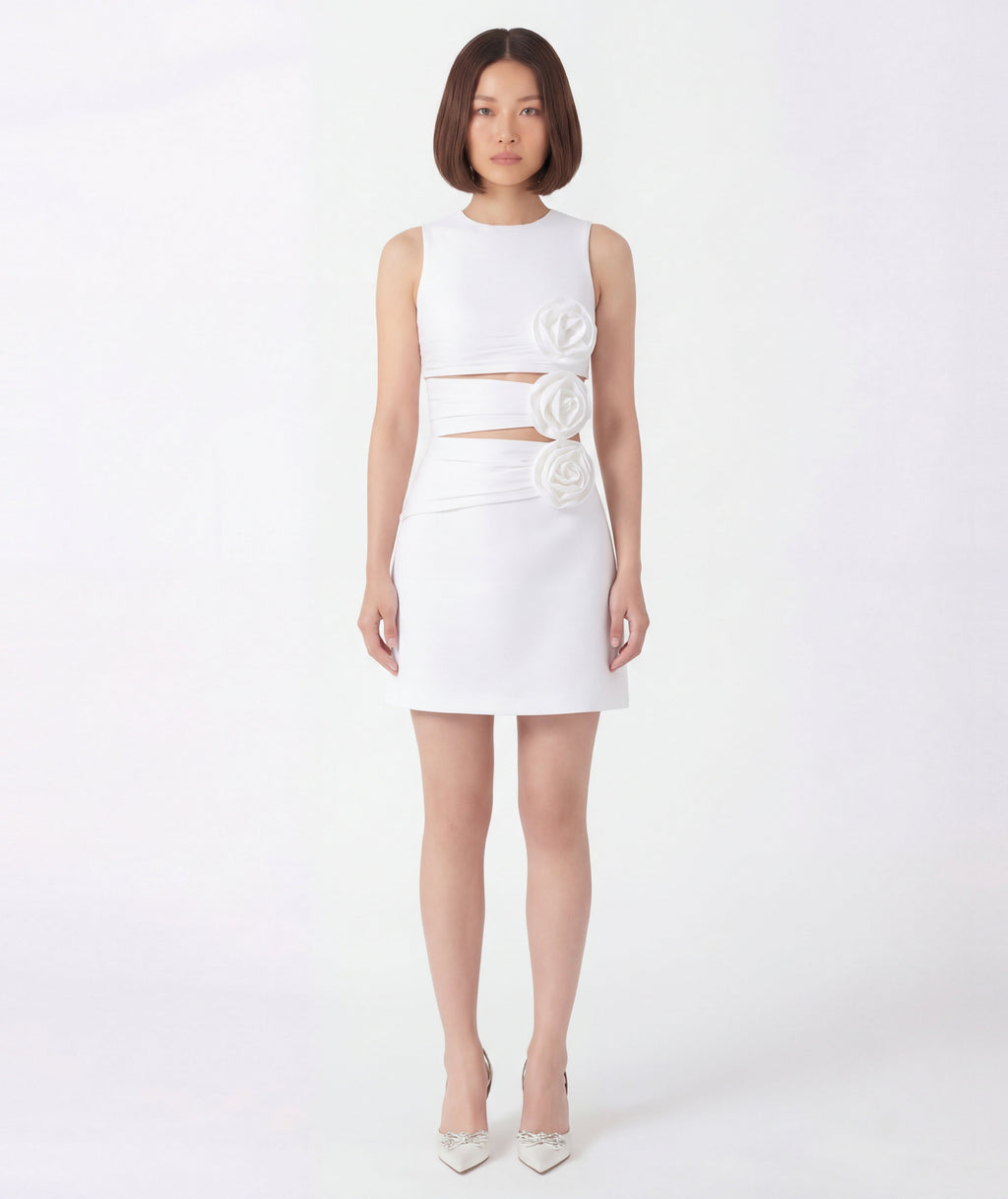 tri rose dress asian women wearing